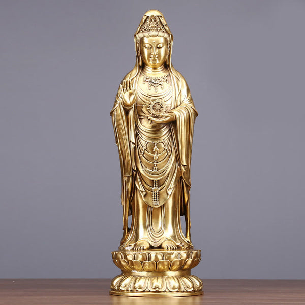 Kwan Yin Avalokitesvara Dharma Wheel Wealth Brass Copper Statue Decoration – Twin display idea, harmony pair decor