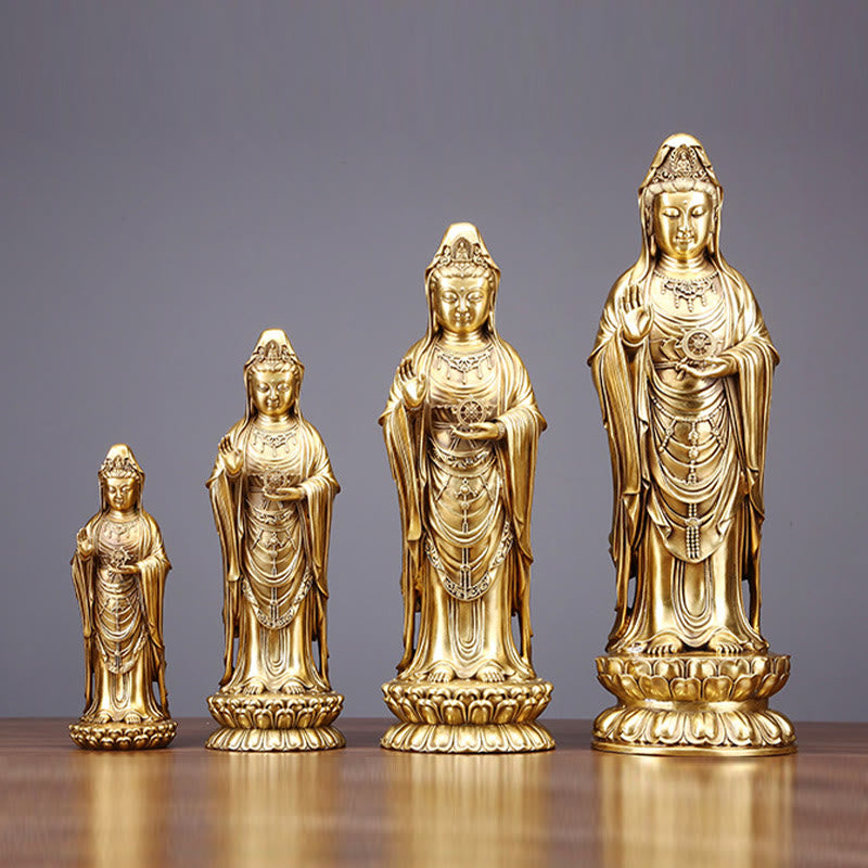 Kwan Yin Avalokitesvara Dharma Wheel Wealth Brass Copper Statue Decoration – Wheel detail close-up, Buddhist symbol craft