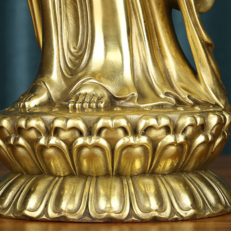 Kwan Yin Avalokitesvara Dharma Wheel Wealth Brass Copper Statue Decoration – Book scale reference, size guide display