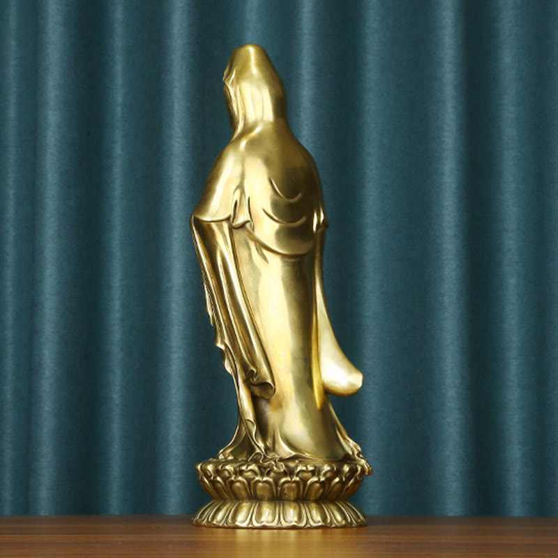 Kwan Yin Avalokitesvara Dharma Wheel Wealth Brass Copper Statue Decoration – Nightstand placement, peaceful sleep decor