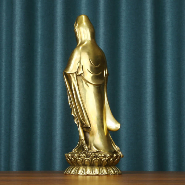 Kwan Yin Avalokitesvara Dharma Wheel Wealth Brass Copper Statue Decoration – Nightstand placement, peaceful sleep decor