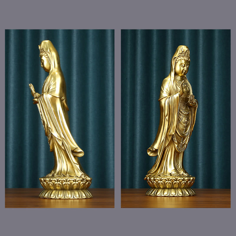 Kwan Yin Avalokitesvara Dharma Wheel Wealth Brass Copper Statue Decoration – Top crown pattern, mandala detail view