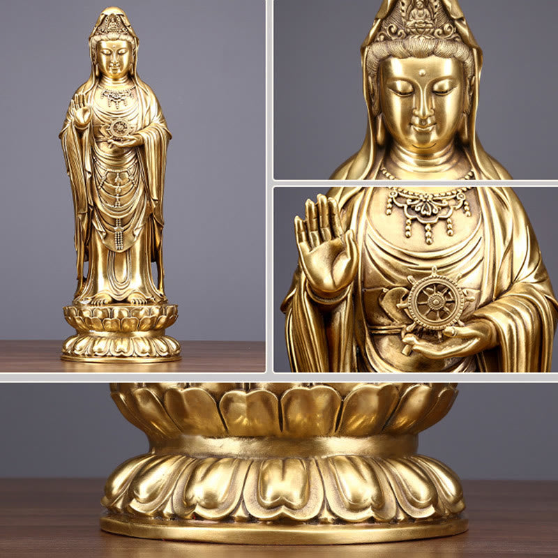 Kwan Yin Avalokitesvara Dharma Wheel Wealth Brass Copper Statue Decoration – Wheel spoke detail, sacred geometry craft