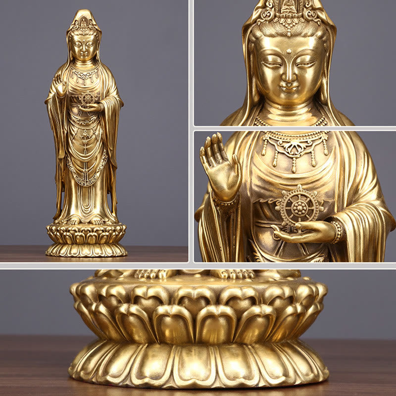 Kwan Yin Avalokitesvara Dharma Wheel Wealth Brass Copper Statue Decoration – Office desk idea, professional zen decor