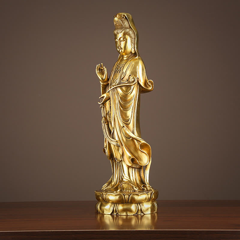 Kwan Yin Avalokitesvara Dharma Wheel Wealth Brass Copper Statue Decoration – Two-tone brass copper, dual metal statue