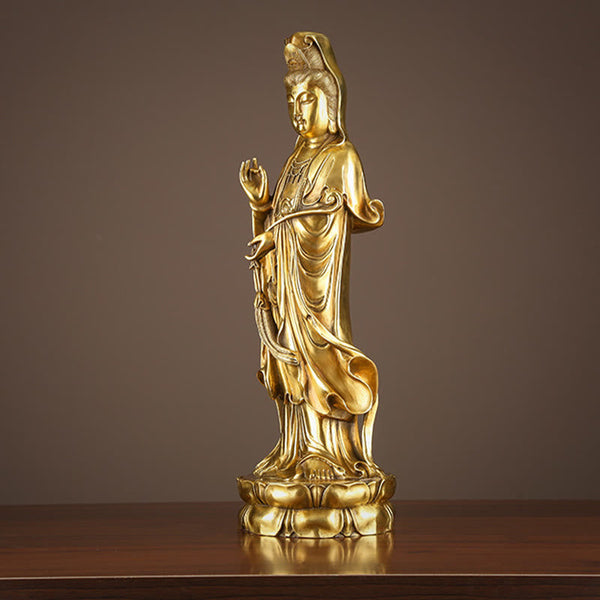 Kwan Yin Avalokitesvara Dharma Wheel Wealth Brass Copper Statue Decoration – Two-tone brass copper, dual metal statue