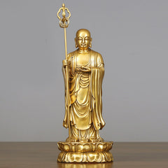 Ksitigarbha Bodhisattva Compassion Copper Statue Home Offering Decoration – Right hand staff, monk staff ornament