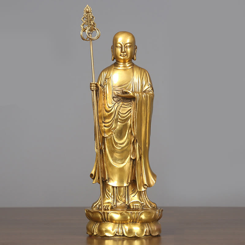 Ksitigarbha Bodhisattva Compassion Copper Statue Home Offering Decoration – Lotus base detail, altar foundation decor