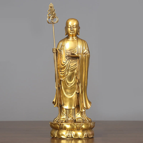 Ksitigarbha Bodhisattva Compassion Copper Statue Home Offering Decoration – Lotus base detail, altar foundation decor