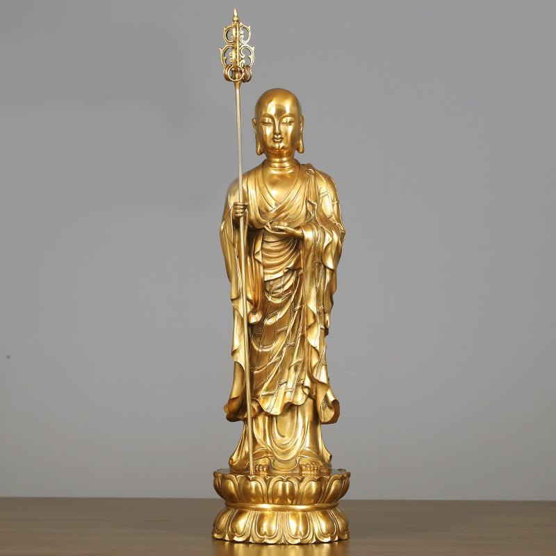 Ksitigarbha Bodhisattva Compassion Copper Statue Home Offering Decoration – Polished copper shine, premium metal statue