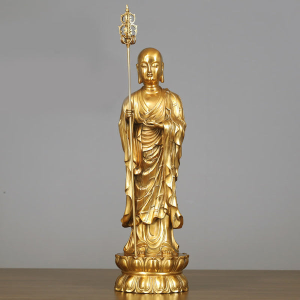 Ksitigarbha Bodhisattva Compassion Copper Statue Home Offering Decoration – Polished copper shine, premium metal statue