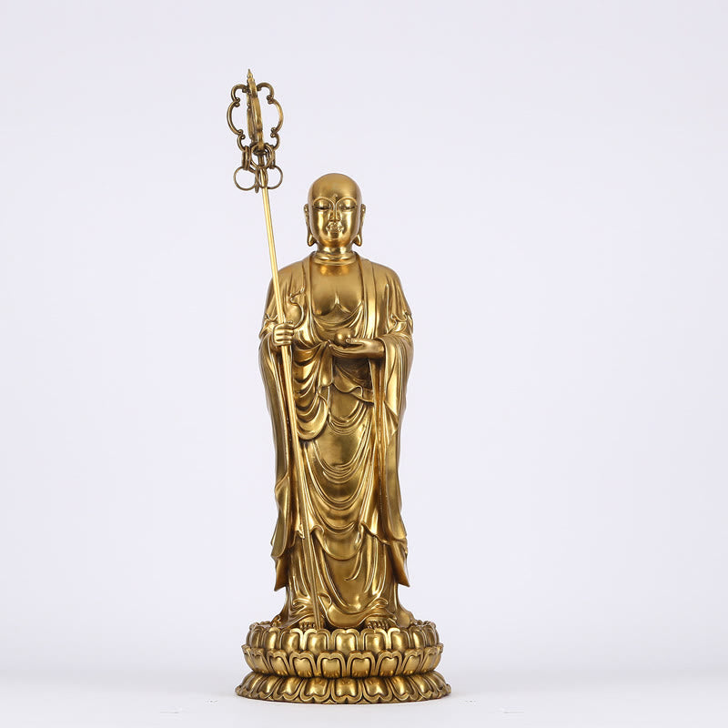 Ksitigarbha Bodhisattva Compassion Copper Statue Home Offering Decoration – Candlelight ambiance, evening meditation