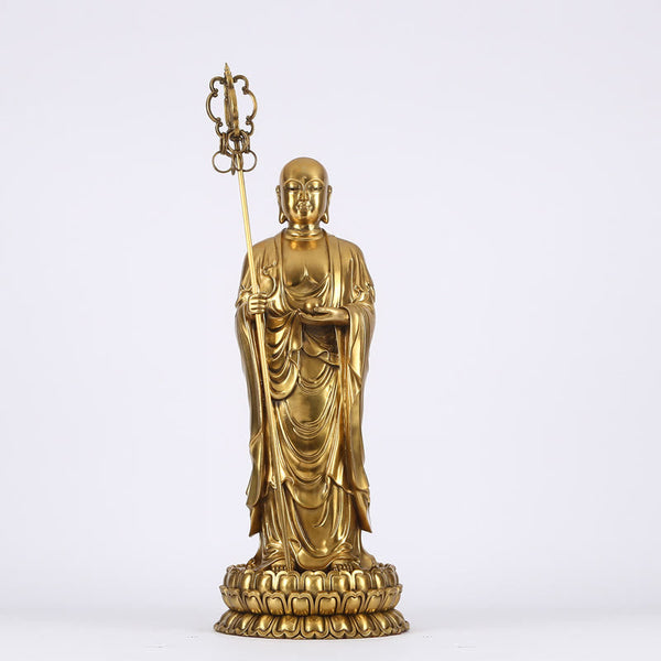 Ksitigarbha Bodhisattva Compassion Copper Statue Home Offering Decoration – Candlelight ambiance, evening meditation