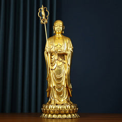 Ksitigarbha Bodhisattva Compassion Copper Statue Home Offering Decoration – Front Bodhisattva view, copper Buddhist statue