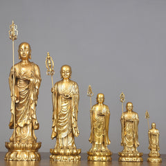 Ksitigarbha Bodhisattva Compassion Copper Statue Home Offering Decoration – Crown robe carving, sacred copper art detail