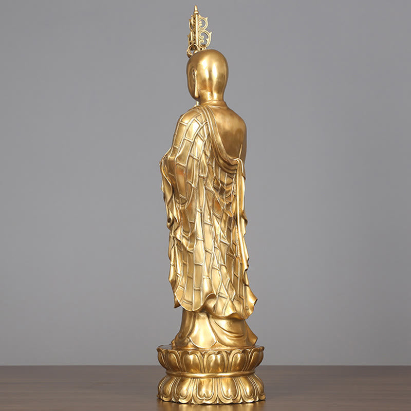 Ksitigarbha Bodhisattva Compassion Copper Statue Home Offering Decoration – Three-quarter front, best display angle