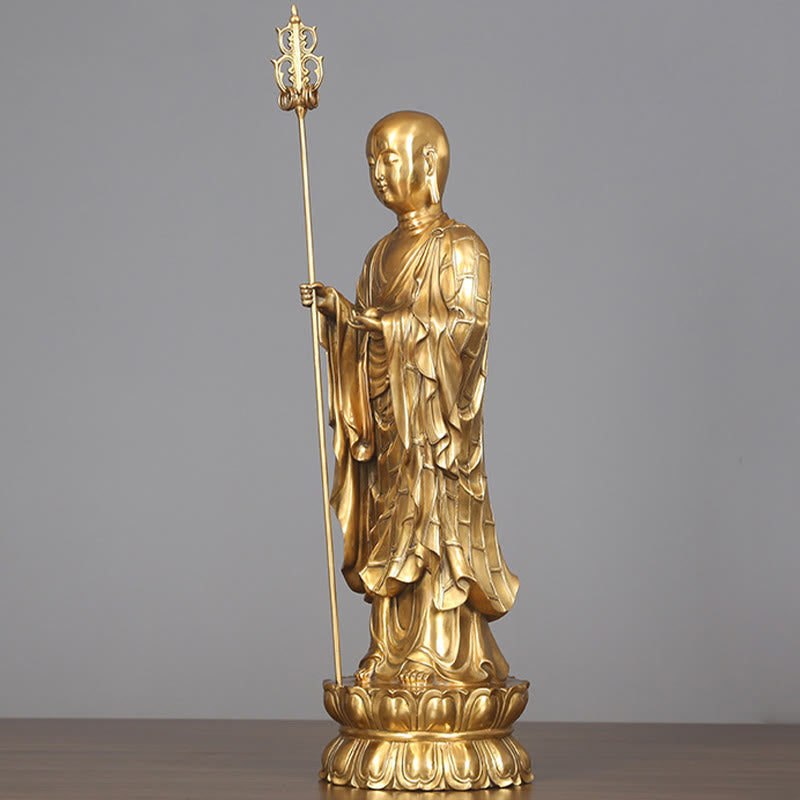 Ksitigarbha Bodhisattva Compassion Copper Statue Home Offering Decoration – Entryway console, welcoming Bodhisattva