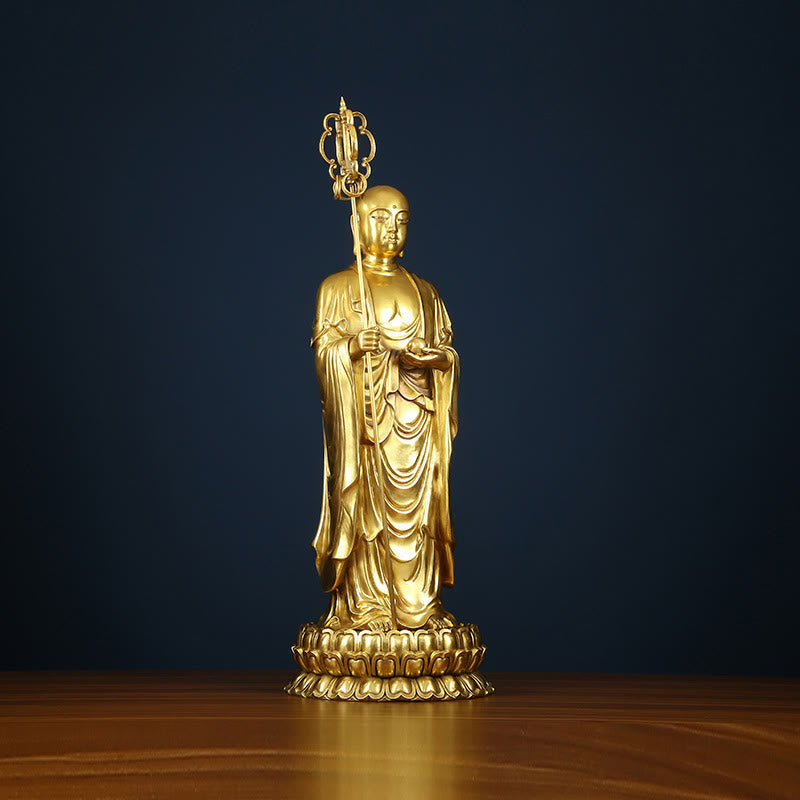 Ksitigarbha Bodhisattva Compassion Copper Statue Home Offering Decoration – Wish jewel close-up, compassion symbol