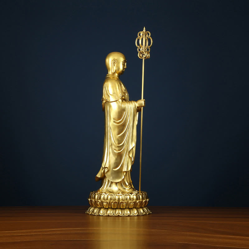 Ksitigarbha Bodhisattva Compassion Copper Statue Home Offering Decoration – Bronze patina texture, antique finish