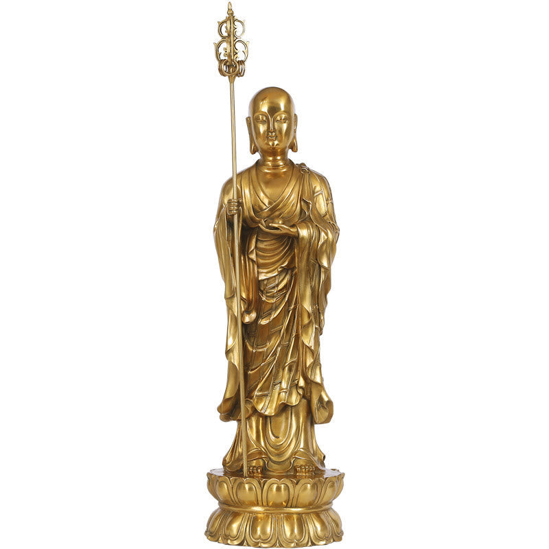 Ksitigarbha Bodhisattva Compassion Copper Statue Home Offering Decoration – Dimension guide chart, placement reference