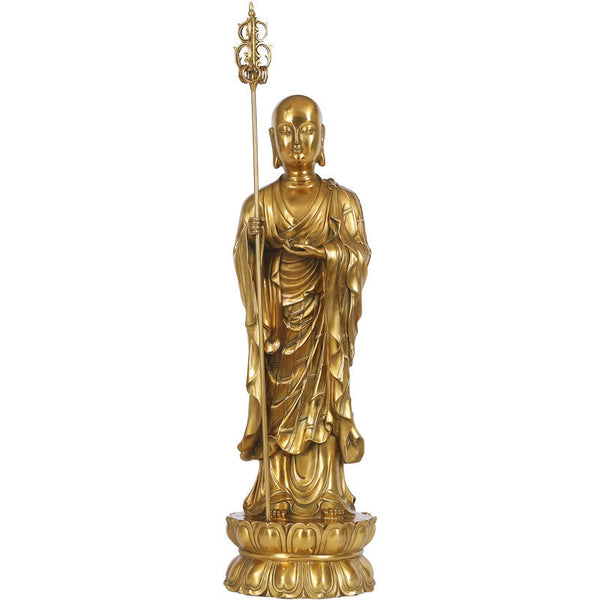 Ksitigarbha Bodhisattva Compassion Copper Statue Home Offering Decoration – Dimension guide chart, placement reference