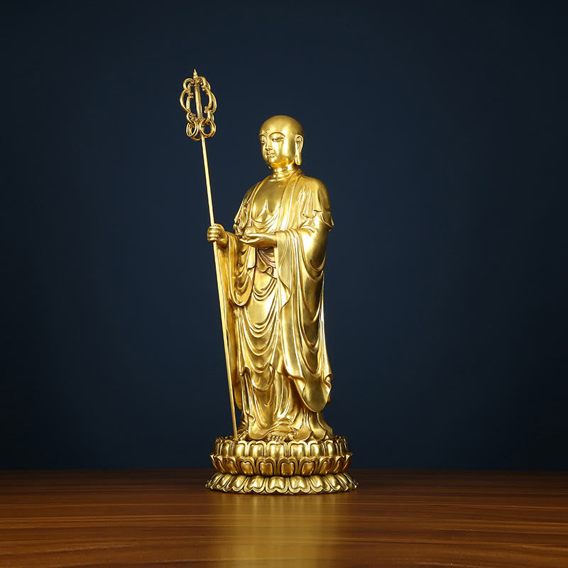 Ksitigarbha Bodhisattva Compassion Copper Statue Home Offering Decoration – Side drapery folds, detailed profile art