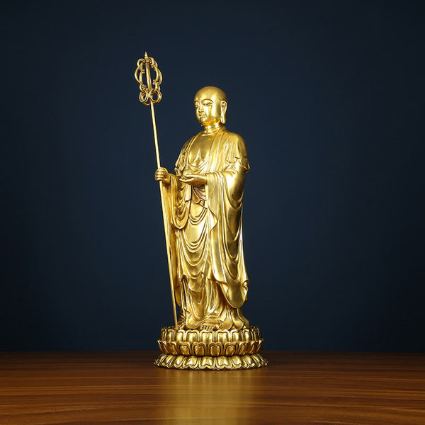Ksitigarbha Bodhisattva Compassion Copper Statue Home Offering Decoration – Side drapery folds, detailed profile art