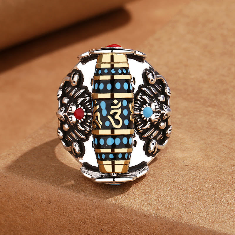 Garuda Dzi Bead Om Mani Padme Hum Rotatable Ring Secondary image