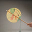Chinese Koi Fish Lotus Fan - round fan with lotus flower and two koi fish painting, pink blossom and green leaves