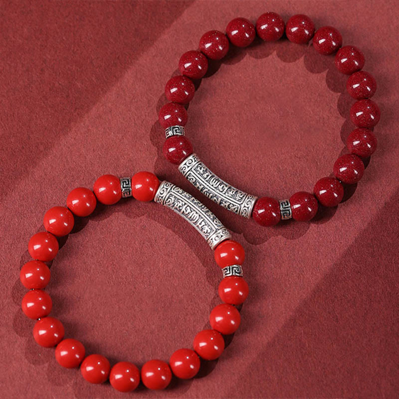 Cinnabar Sterling Silver Six True Words Bracelet – two bracelets flat lay, silver mantra beads, comparison shot