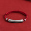 999 Silver Heart Sutra Bracelet – Single red cord bracelet with engraved silver cylinder charm, red string jewelry