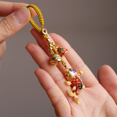 Colorful Koi Fish Hollow Bell Key Chain - hand-held koi keychain with red-blue cloisonne scales and bell charms