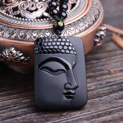 Natural Black Obsidian Buddha Prayer Necklace – obsidian bead chain detail, polished black stone sphere uniformity
