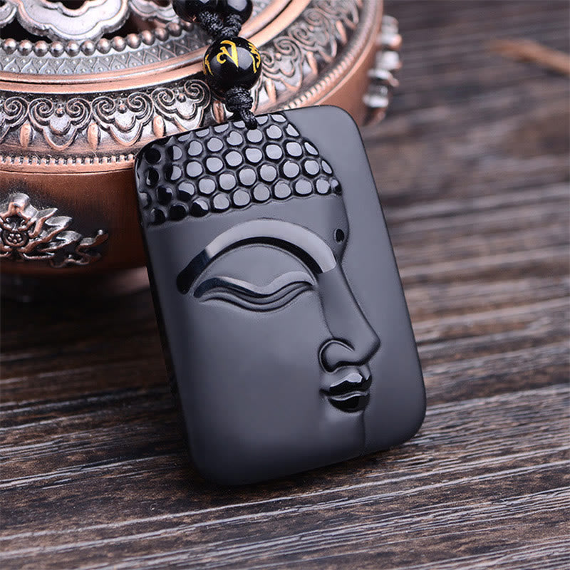 Natural Black Obsidian Buddha Prayer Necklace – paired with black obsidian bracelet, matching protection crystal set
