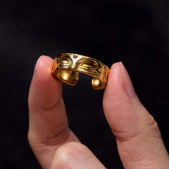 Golden Meditation Buddha Ring – golden buddha seated on copper band, copper adjustable spiritual jewelry