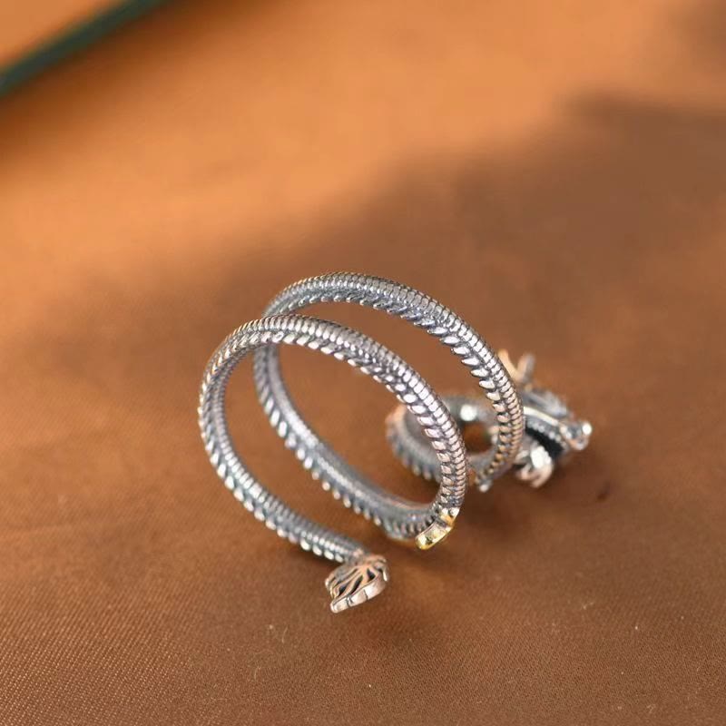 Vintage Dragon Copper Ring | Strength & Wisdom – double serpent wrap ring with scaled texture, protective