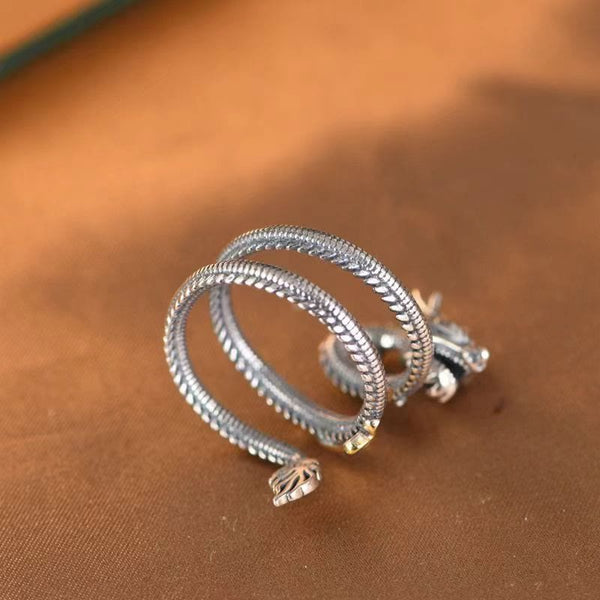 Vintage Dragon Copper Ring | Strength & Wisdom – double serpent wrap ring with scaled texture, protective