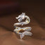 Vintage Dragon Copper Ring | Strength & Wisdom – silver dragon wrap ring with gold accents on fabric, fierce