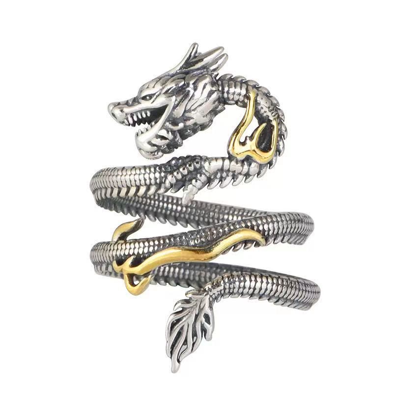 Vintage Dragon Copper Ring | Strength & Wisdom – dragon coil ring on white background, intricate