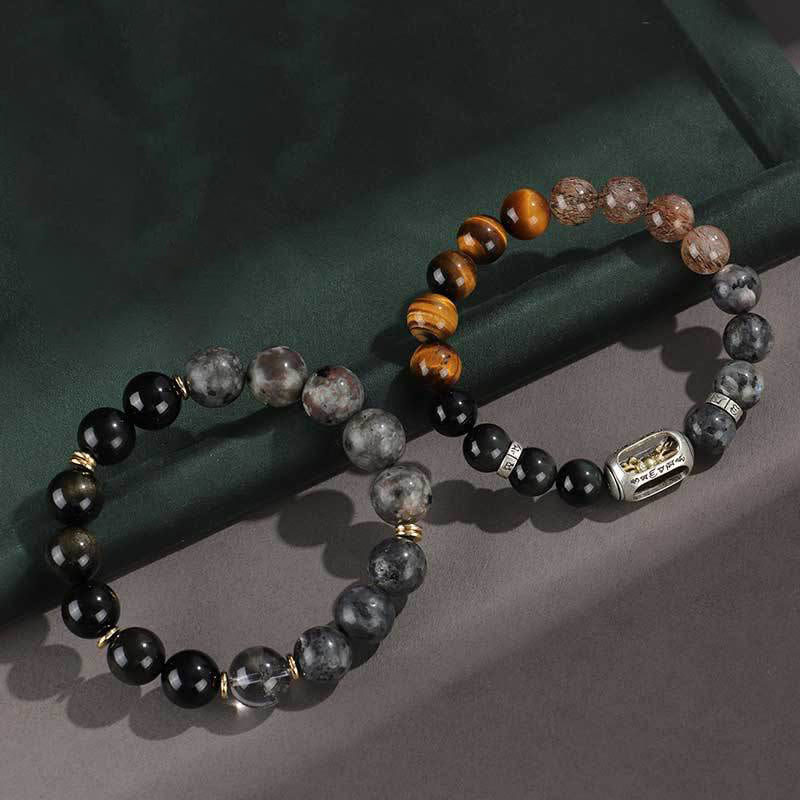 Onyx Obsidian Tiger Eye Bracelet – two layered bracelets with tiger eye and onyx stones, men bead bracelet