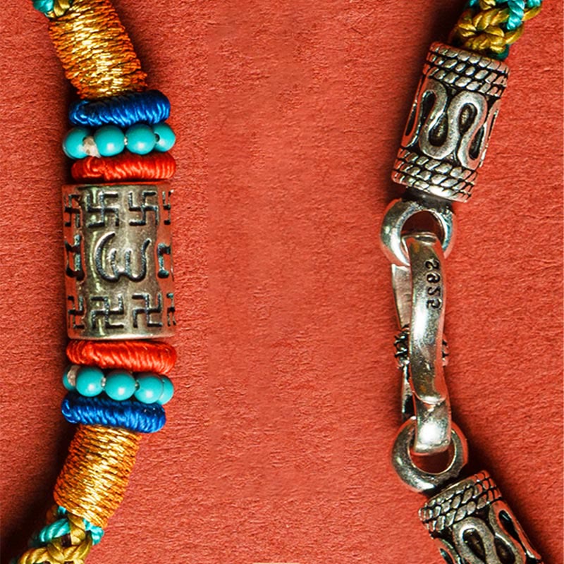 Colorful Six Words Silver Bracelet – Engraved bead and 925 clasp detail, sterling