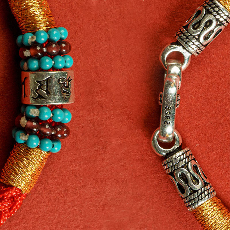 Om Mani Padme Hum Bracelet – S925 clasp and bead detail, silver