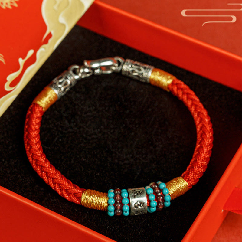 Om Mani Padme Hum Bracelet – Red cord in velvet gift box, gift set