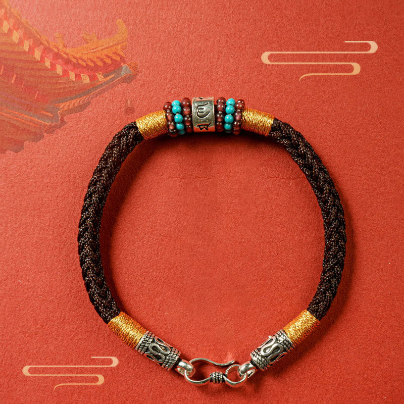 Om Mani Padme Hum Bracelet – Black cord with cultural motifs, ethnic
