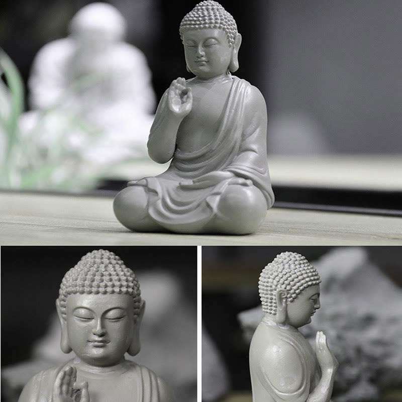 Small Meditation Prayer Resin Buddha Statue – back view showing smooth head and shoulder contour, minimalist design