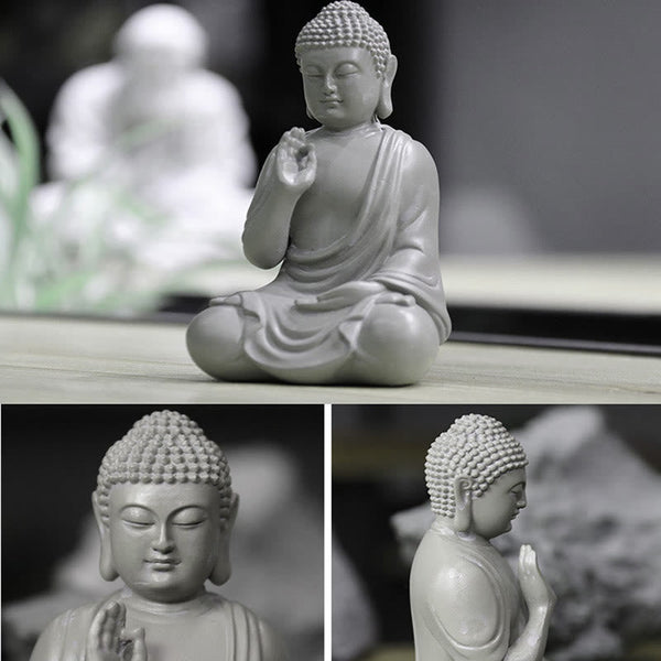 Small Meditation Prayer Resin Buddha Statue – back view showing smooth head and shoulder contour, minimalist design