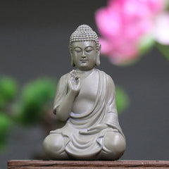 Small Meditation Prayer Resin Buddha Statue – serene sitting Buddha in prayer pose, ivory white resin desk figurine