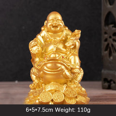 Laughing Buddha Feng Shui Frog Wealth Resin Statue – front view showing Buddha smile and frog base detail