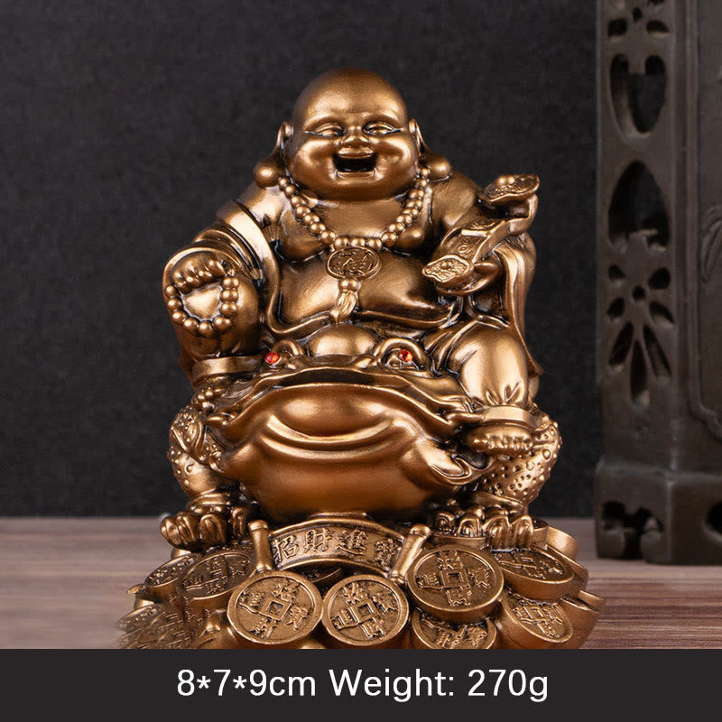 Laughing Buddha Feng Shui Frog Wealth Resin Statue – multiple size variants in row, small medium large collection
