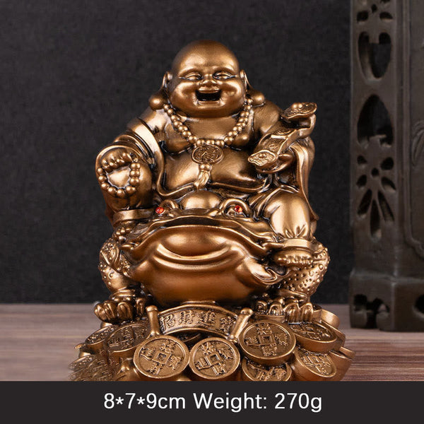 Laughing Buddha Feng Shui Frog Wealth Resin Statue – multiple size variants in row, small medium large collection